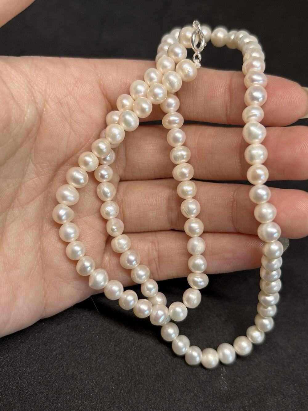 Vintage White Freshwater Pearl Sterling Silver 925 Round 4.5 mm Necklace 19”